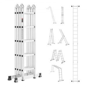 VEVOR Escalera Plegable Multiusos Extensible Alta 7 en 1, 5 Escalones con Estructura en A, Altura de Alcance de 5,8 m, Capacidad de 149,7 kg para Exteriores de Metal en el Hogar, 1965 x 708 x 2735 mm