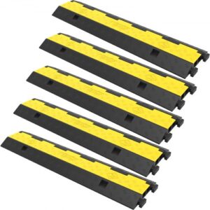 VEVOR Rampa de Protección de Cable 101x24,5x5 cm 5 Piezas 2 Vías Canaleta Pasacables de Suelo 3,2x3,1cm Protector de Cables Caucho y PVC Capacidad de Carga 4,989kg Cubiertas de suelo para Cables Negro y Amarillo