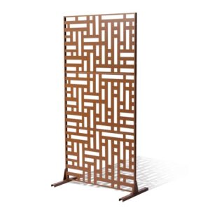 VEVOR Mampara de Privacidad de Metal de 120 x 50,8 x 193 cm con Soporte, Mamparas y Paneles de Privacidad Independiente para Exteriores de 3 Paneles para Jardín, Balcón, Patio, Habitación, Marrón