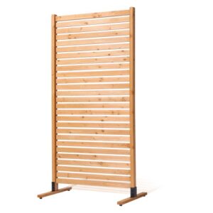 VEVOR Biombo de Madera de 91 x 6,3 x 187 cm, Biombo de Madera Independiente con Soporte, Mampara Decorativa para Patio, Divisor para Exteriores para Balcón, Patio, Césped y Jardín, Color Madera