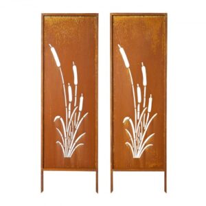 VEVOR Separador de Ambientes Metal, 50 x 160 cm, Biombo de Exterior e Interior, Paquete de 2 Piezas, Diseño de Naturaleza, Patrón de Plantas, Pantalla de Privacidad para Jardín Patio, Marrón Óxido