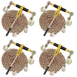 VEVOR Tensor de Trinquete con Cadenas G80 de 10 mm x 6,1 m, Kit de Cadenas y Tensores 4 Piezas Tensores de Cadena de Amarre Carga de Trabajo de 4173 kg para Transporte, Remolque, Rala y Elevación