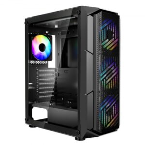 VEVOR Caja de PC Torre Media con Panel de Vidrio Templado Alto Flujo de Aire 4 Ventiladores ARGB de 120 mm Gestión de Cables Compatible con GPU Hasta 320 mm de Longitud Compatible con ATX/M-ATX/ITX