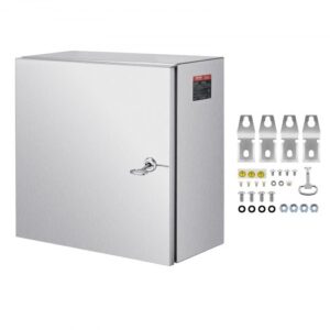 VEVOR Caja de acero inoxidable NEMA caja eléctrica de acero NEMA 4X de 300 x 300 x 200 mm a prueba de agua y polvo caja de conexiones eléctricas para exteriores interiores con placa de montaje
