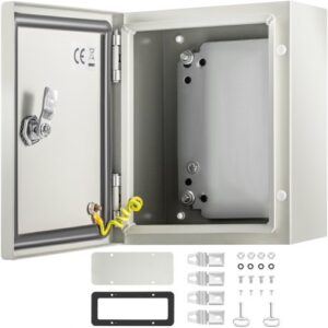 VEVOR Caja NEMA de Acero al Carbono 25 x 20 x 15 cm Caja de Gabinete Eléctrico NEMA 4X IP66 a Prueba de Agua y Polvo Caja de Conexiones Eléctricas para Exteriores e Interiores con Placa de Montaje