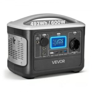 VEVOR Estación de Energía Portátil 600 W, Generador de Energía Batería de Respaldo LiFePO4 de 493 Wh, con 7 Puertos de Salida para Hogar, Campamentos, Viajes en Autocaravana, Panel Solar No Incluido