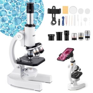VEVOR Microscopio Compuesto con Aumento de 40-2000X Kit de Microscopio Monocular Cuerpo de Aleación de Aluminio con Luz LED, Soporte para Teléfono Móvil, para Estudiantes, Laboratorio, Escuela