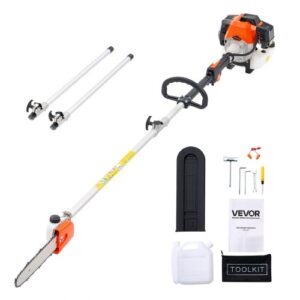 VEVOR Motosierra de Pértiga a Gasolina, Motosierra Inalámbrica de 43 cc y 2 Tiempos con Barra de Corte de 25,4 cm, Tanque de Combustible de 850 ml y Extensible de 2,08-3,58 m para Podar Árboles