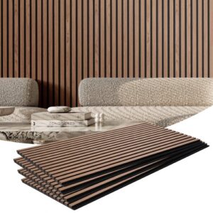 VEVOR Paneles Acústicos 1200x600 mm Paneles de Pared de Madera Decorativa MDF para Decoración de Paredes Interiores Paneles de Pared de Madera Sintética para Reducción de Ruido Color Nogal 4 Piezas