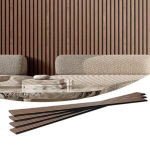 VEVOR Paneles Acústicos 2400x200 mm Paneles de Pared de Madera Decorativa MDF para Decoración de Paredes Interiores Paneles de Pared de Madera Sintética para Reducción de Ruido Color Nogal 4 Piezas