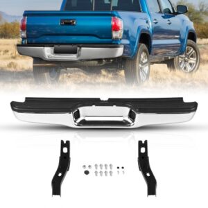 VEVOR Parachoques trasero compatible con Toyota Tacoma 1995-2004, conjunto de parachoques trasero de acero cromado, parachoques trasero de repuesto con luz de matrícula y almohadilla de paso, sin orificios para sensores para TO1102215
