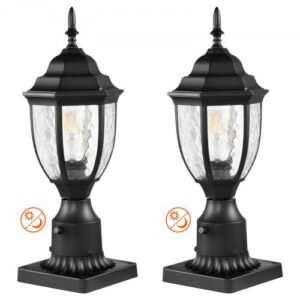 VEVOR 2 PCS Farolas Exteriores de Anochecer al Amanecer, 390 mm, Resistentes al Agua con Base de Montaje en Pilar de 9 cm, Pantalla de Vidrio Farola Exterior a Prueba de Rayos para Patio, Jardín