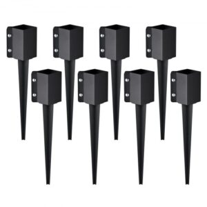 VEVOR Estaca de anclaje para poste de valla 8 Piezas 610 x 113 x 113 cm para madera de 89 mm estaca de poste con recubrimiento de polvo negro de metal, para buzón, cubierta, barandilla de jardín