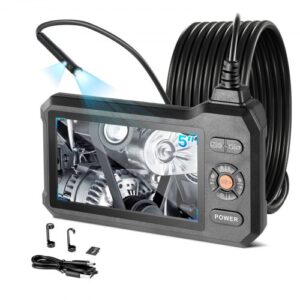 VEVOR Endoscopio de Doble Cámara, Cámara de Inspección con Pantalla IPS, Sonda de 5,5 mm, Batería 3000 mAh, Cable de 5 m, 32 GB, Luces LED, Zoom 8X para Motores, HVAC, Tuberías, Automoción, Fontanería