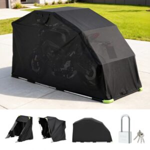 VEVOR Refugio para Motocicleta con Cerradura de Seguridad, Carpa Abatible Oxford 600D, Resistente a la Intemperie y al Desgarro, con Ventanas de Ventilación, 2790 x 1095 x 1600 mm, Color Negro