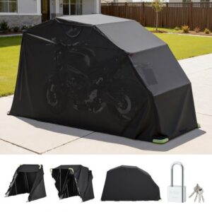 VEVOR Refugio para Motocicleta con Cerradura de Seguridad, Carpa Abatible Oxford 600D, Resistente a la Intemperie y la Corrosión, con Ventanas de Ventilación, 340 x 137 x 190 cm, Color Negro