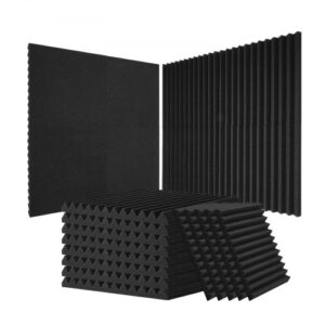 VEVOR Paneles de Espuma Acústica, 30,5 x 30,5 x 2,5 cm Insonorizados de Alta Densidad, Absorbentes de Sonido para Paredes y Techos de Estudios, Negro, 80 uds