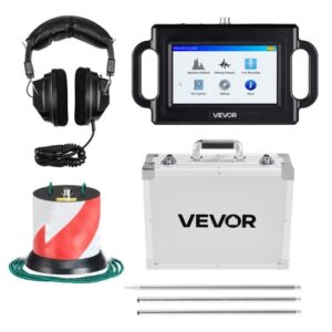 VEVOR Detector de Fugas de Agua para Tuberías, 1–5000 Hz, Pantalla Táctil de 17,78 cm, 2 m de Profundidad, con Sensor, 3 Varillas de Escucha, Auriculares, Tarjeta de 8 GB y Estuche de Transporte