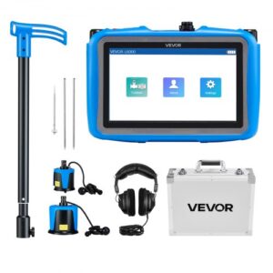 VEVOR Detector de Fugas de Agua para Tuberías Subterráneas, 5 m de Longitud, con Pantalla Táctil de 17,78 cm y 1-10 000 Hz, Sensor Mediano y Grande, 3 Varillas de Escucha, Auriculares y Estuche