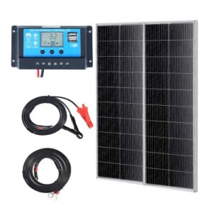 VEVOR Kit de Panel Solar Monocristalino 200W 2 Paneles Solares y Controlador de Carga Módulo Fotovoltaico Monocristalino de Alta Eficiencia 23% Impermeable IP68 para el Hogar, RV, Barco, Fuera de Red
