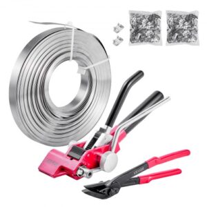 VEVOR Juego de Flejes Manuales Banda Acero 19 mm x 60 m, Kit de Herramientas de Flejado con 200 Sellos de Acero, Tensor, Cortador, para Embalaje de Palés Empaquetado Carga Pesada Logística Transporte