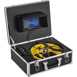VEVOR Cámara de Inspección de Tuberías 50 m Kit de Endoscopio Impermeable de Tubería Drenaje con Monitor 17,78 cm LCD, Tarjeta SD 8G con Batería 4500 mAh