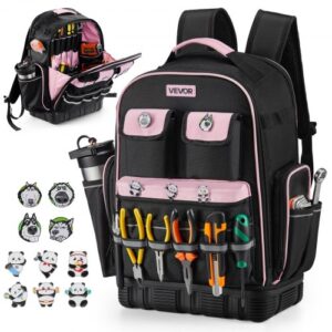 VEVOR Mochila para Herramientas, Mochila de Trabajo 330 x 200 x 490 mm con 56 Bolsillos, Compartimento para Portátil y Base Moldeada, Organizador de Herramientas para Electricistas, Reparadores