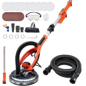 VEVOR Lijadora de Pared y Techo 950 W, Lijadora Jirafa, 7 Velocidades 1000-2300 RPM, Plegable y Extensible 1,4-1,8 m, LED, Manguera de Polvo, 15 Hojas de Papel de Lija, para Suelo Pared de Gotelé Yeso
