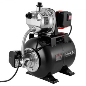 VEVOR Bomba para Pozos Poco Profundos 1 HP, Bomba de Agua de Trasvase 3750 LPH, de Acero Inoxidable, con Tanque de Presión 19 L, Filtro, Sistema de Refuerzo de Agua Automático, para Jardín, Césped