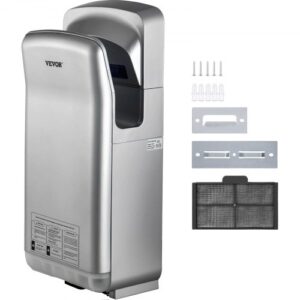 VEVOR Secador de Manos 2000 W Secador de Manos Eléctrico Comercial ABS Filtro HEPA Secador de Manos Automático Potente 43 ? Secamanos Eléctrico 290 x 220 x 685 mm Secador de Manos para Baños Plata