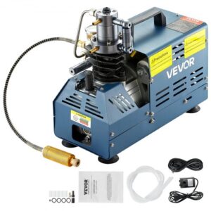 VEVOR Bomba PCP Eléctrica 300 BAR 30 MPa 4500 PSI Compresor de Aire de Alta Presión 1800W Bomba de Aire de Alta Presión 37x18x40 cm Apagado Automático, Separador de Agua y Aceite para Tanque de Buceo