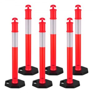 VEVOR Postes de Tráfico 6 Piezas Bolardo de Tráfico 1140 mm con Banda Reflectante y Base con Peso 350 mm Postes de Barrera Resistentes para Aparcamiento, Estadios Deportivos, Lugares de Exhibición