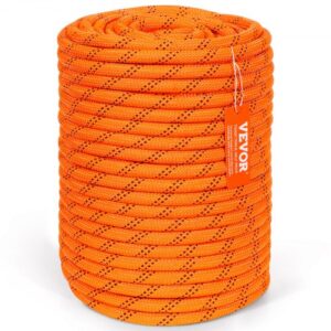 VEVOR Cuerda de Poliéster Trenzado doble Naranja y Negro, 12,7mm x 67,06m, 48 ??hebras, 35,58 kN de Resistencia a la Rotura Cuerda de Escalada al Aire Libre para Senderismo en Roca, Camping, Columpio