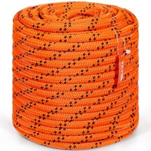 VEVOR Cuerda de Poliéster Trenzado doble Naranja y Negro, 19 mm x 67.06 m, 24 ??hebras, 88.96 kN de Resistencia a la Rotura Cuerda de Escalada al Aire Libre para Senderismo en Roca, Camping, Columpio