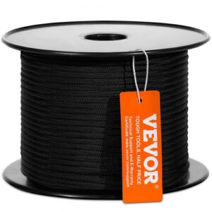 VEVOR Cuerda de Nailon Trenzado Negro, 5 mm x 76.2 m, 32 ??hebras, 3.20 kN de Resistencia a la Rotura Cuerda de Escalada al Aire Libre para Senderismo en Roca, Camping, Columpio, Rescate en Rápel