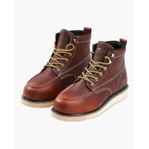 VEVOR Botas de Trabajo, Talla 11,5 EE. UU., con Puntera de Mocasín Impermeables, Antideslizantes y Transpirables con Suela de Goma EVA para la Industria de Construcción, Marrón, 325 x 119 x 190 mm