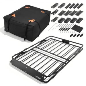 VEVOR Portaequipajes para Techo 129,5 x 91,4 x 10,2 cm Plegable, Cesta de Techo para Coche Carga de 90,72 kg, Portaequipajes de Coche para Todo Tipo de Clima, Cesta de Equipaje para SUV, Camioneta