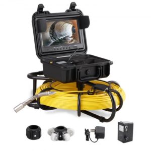 VEVOR Cámara Endoscópica de Drenaje Pantalla de 9" IP68 Impermeable Batería de 4500 mAh 12 LED Ajustable Cable de 91,5 m Tarjeta SD de 16GB para Tubería de Alcantarillado Drenaje de Plomería en Hogar