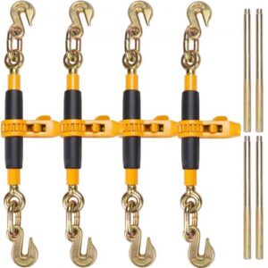 VEVOR Carpetas de trinquete, paquete de 4 3/8-1/2" con ganchos G80, carga segura 12000 libras, mango antideslizante, bridas de cadena de transporte para asegurar cargas, remolque de camión