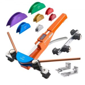 VEVOR Kit de Dobladora de Tubos 6 a 22 mm, Compacta, con Trinquete, Avance/Retroceso, con Matrices de Aleación de Aluminio de 7 Colores, para HVAC de Cobre, Aire Acondicionado, 380 x 260 x 90 mm