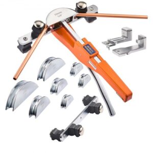 VEVOR Kit de Dobladora de Tubos 6 a 22 mm, Compacta, con Trinquete, Avance/Retroceso, 7 Matrices de Aleación de Aluminio, para HVAC de Cobre, Aire Acondicionado y Refrigeración, 380 x 260 x 90 mm
