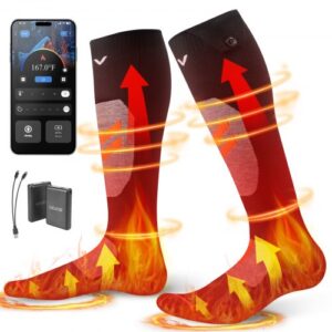 VEVOR Calcetines Calefactables, Talla S, Batería Recargable 5000 mAh, 4 Niveles de Calor y Control por Aplicación, Ideales para Exteriores, Pesca, Camping, Esquí y Senderismo, Unisex, UE 35-38