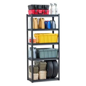 VEVOR Estantes de Almacenamiento de 5 Niveles de 406,4 x 812,8 x 1828,8 mm Capacidad de Carga Total de 907 kg, Estantes de Metal Ajustables para Garaje, Cocina, Almacén, Sótano, Trastero, Negro