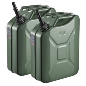 VEVOR Bidón de Gasolina de 20 L, Tanque de Combustible de Metal y PP con Pico y Asa, Caudal Máximo de 6 L/min, a Prueba de Fugas, para la Mayoría de Autos, Motocicletas, ATV, UTV, Verde, 2 Piezas