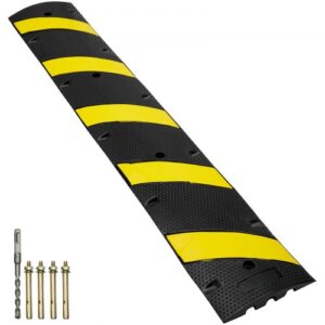 VEVOR Rampa de Protección de Cable 2 Canales Pasacables de Suelo 183x30x4,5 cm Protector de Cables de Goma 10000kg con 4 Tornillos de Expansión 1 Broca para Carreteras Estacionamientos, Negro/Amarillo