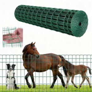 VEVOR Valla de Jardín 1,2 x 25 m, Malla de 2,1 mm, Alambre de Acero Galvanizado, para Ganado Vacuno, Porcino y Ovino, Recubierta de Vinilo, para Recintos de Animales, Jaulas y Jardines, Verde