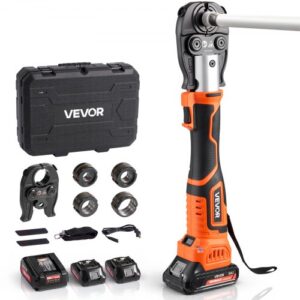 VEVOR Alicates de Prensa Eléctrica para Tuberías de 18 V, Herramienta de Prensado de Tubos con 4 Mordazas U16, U20, U25, U32 y 2 baterías de 2 Ah, para Reparaciones, Instalaciones de Fontanería