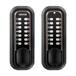 VEVOR Cerradura de Código Mecánica de Doble Cara con Teclado, 4 a 7 Dígitos sin Llaves, Aleación de Zinc, con Bloqueo Automático, Pomo, Husillos para Puertas 35 a 65 mm, Entrada Garaje Jardín Exterior