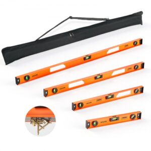 VEVOR Nivel de Burbuja Magnético de Aluminio, Juego de 4 Piezas 40/60/90/120 cm, Herramienta de Nivelación con 3 Burbujas, Estructura en I y Orificio para Colgar, Uso en Construcción Bricolaje Hogar