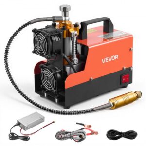 VEVOR Compresor de Aire Comprimido PCP 250 W Compresor Portátil 30 MPa, 12 V / 230 V CA, con Convertidor de 500 W, Manómetro y Refrigeración por Aire para Rifles PCP, Paintball y Botellas de Buceo
